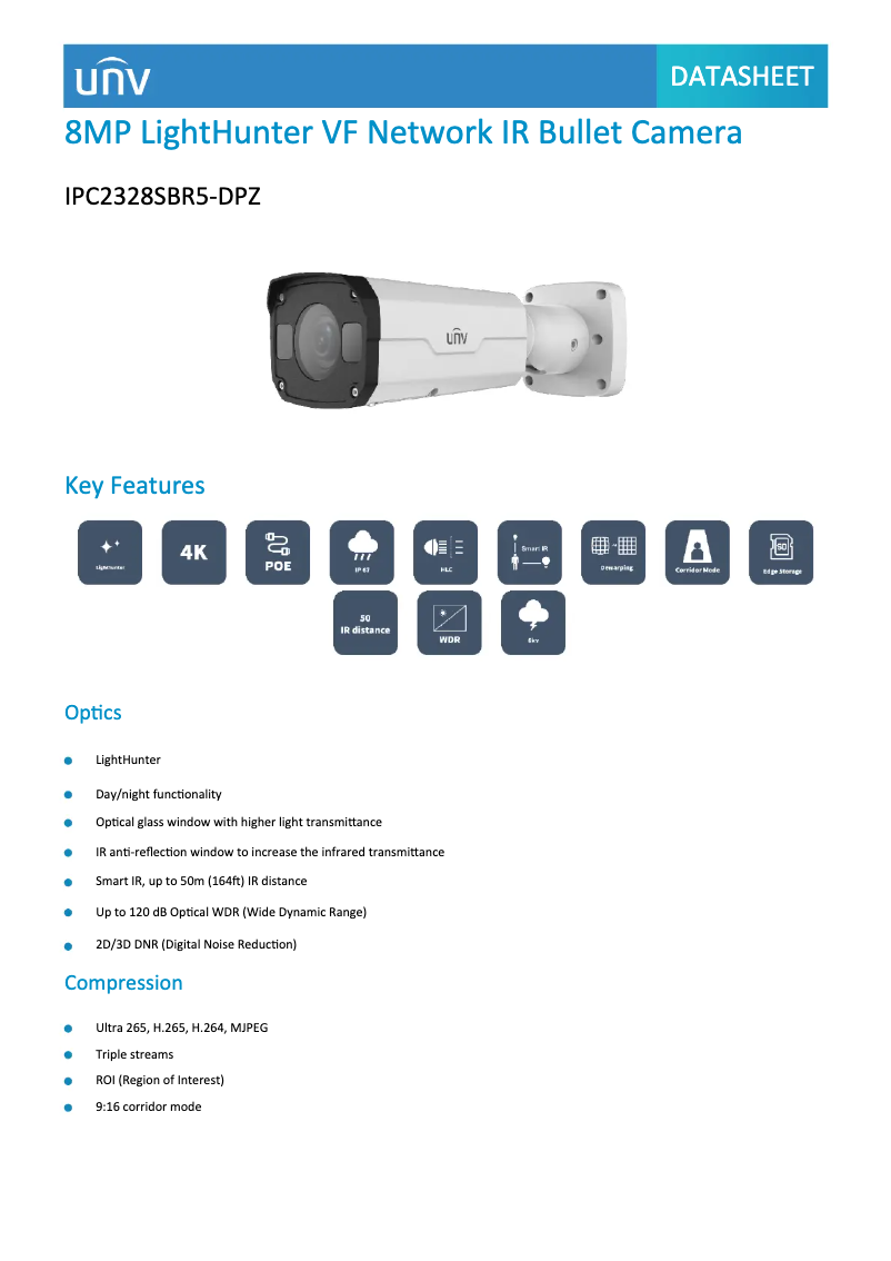 Page 1 de la notice Fiche technique UniView IPC2328SBR5-DPZ