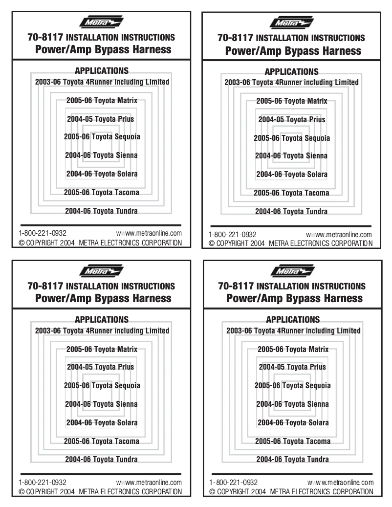 Page n°1 - Manuel utilisateur Metra 70-8117