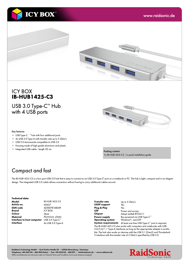 Page n°1 - Fiche technique Icy Box IB-HUB1425-C3