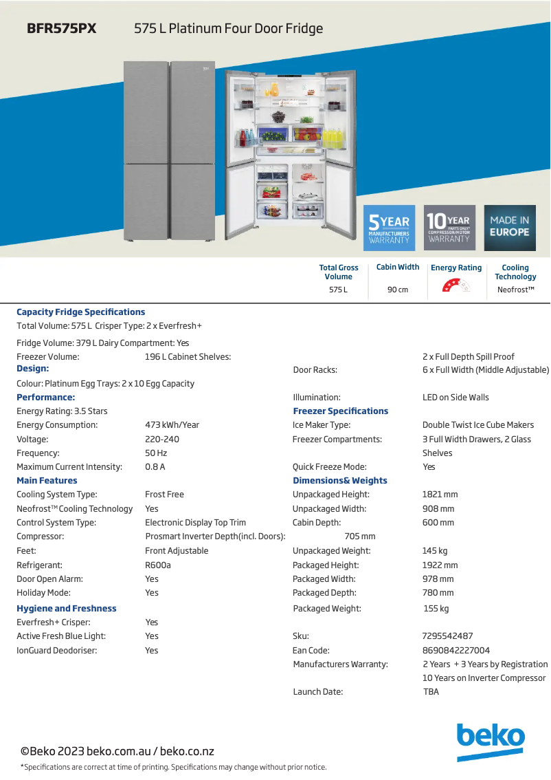 Image de la première page du manuel de l'appareil BFR575PX