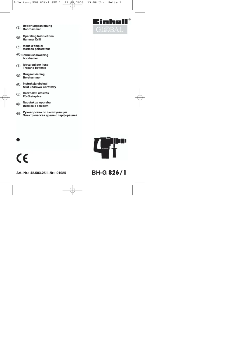 Page 1 de la notice Manuel utilisateur Global BH-G 826