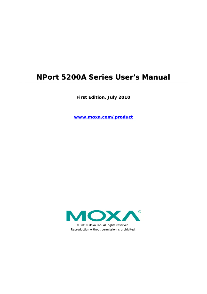 Page 1 de la notice Manuel utilisateur Moxa 5210A-T