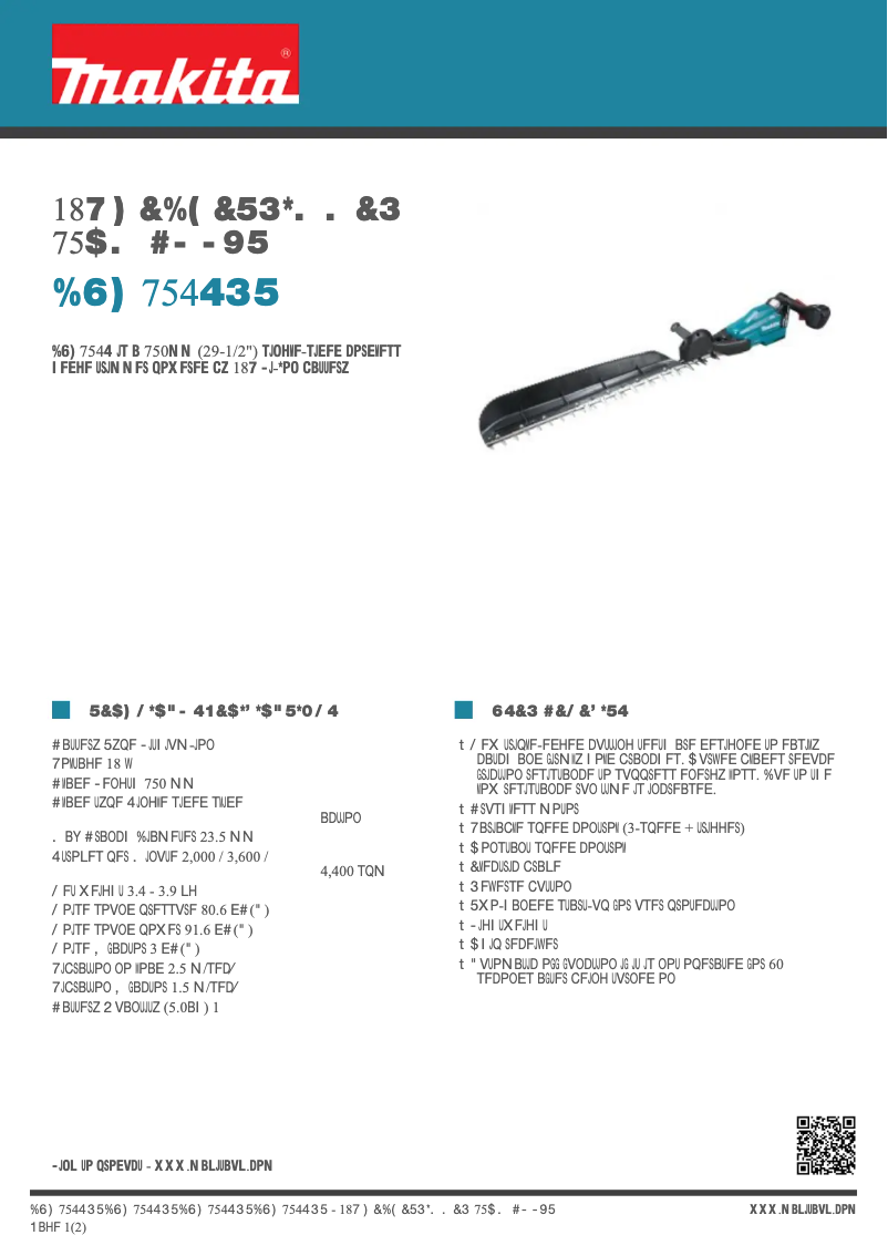 Page 1 de la notice Fiche technique Makita DUH754SRT