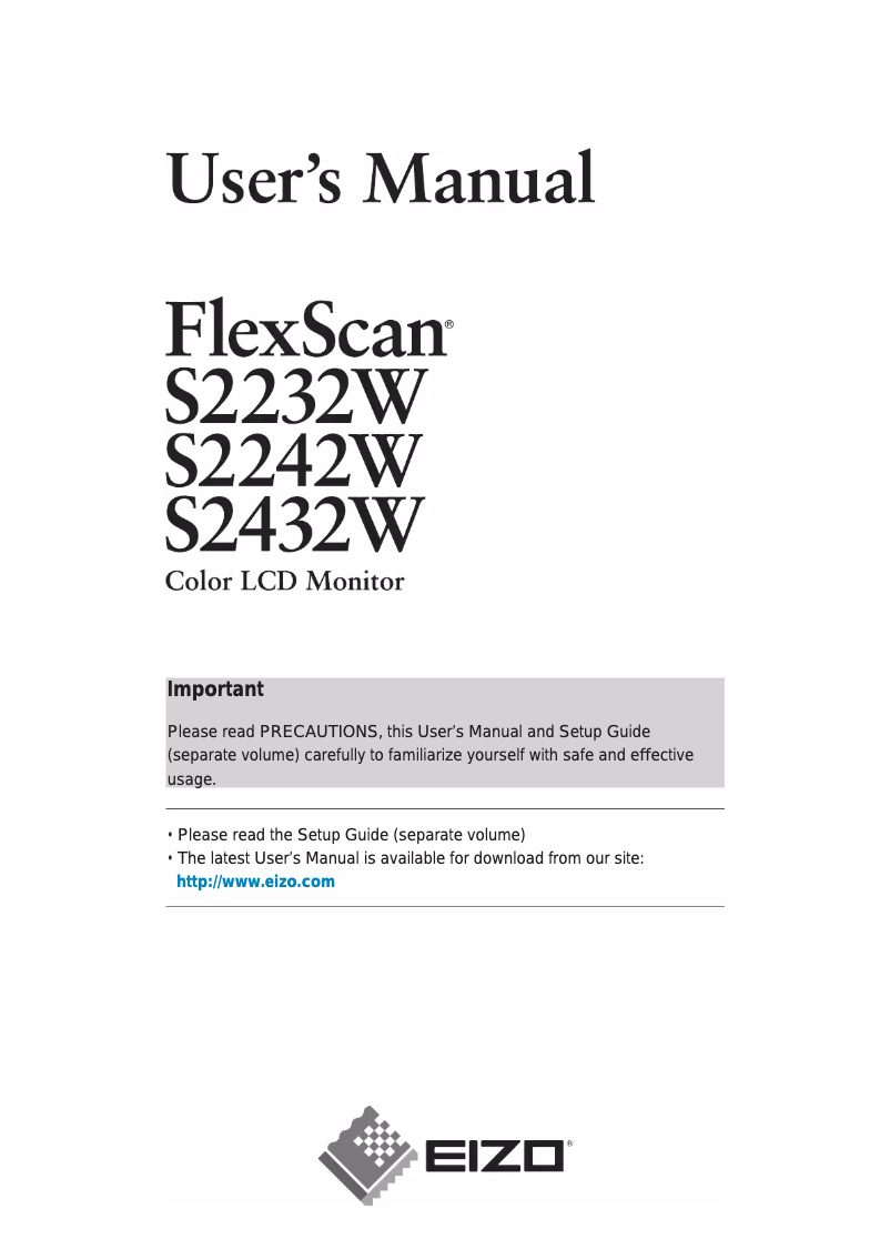 Page 1 de la notice Manuel utilisateur Eizo S2232WE-GY
