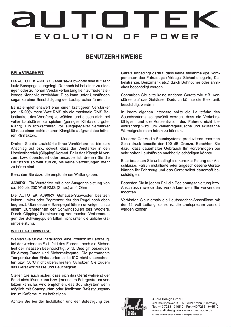 Page n°1 - Manuel utilisateur Autotek A690RX