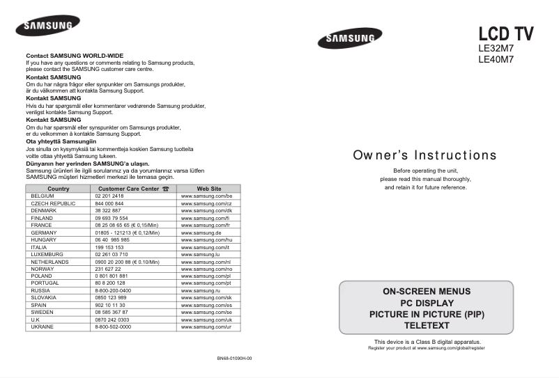 Page n°1 - Manuel utilisateur Samsung LE32M71B