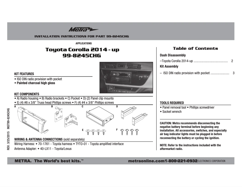 Page n°1 - Manuel utilisateur Metra 99-8245CHG