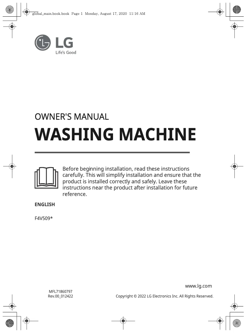 Page n°1 - Manuel utilisateur LG F4V509SSE