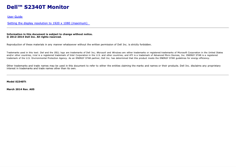 Image de la première page du manuel de l'appareil S2340T