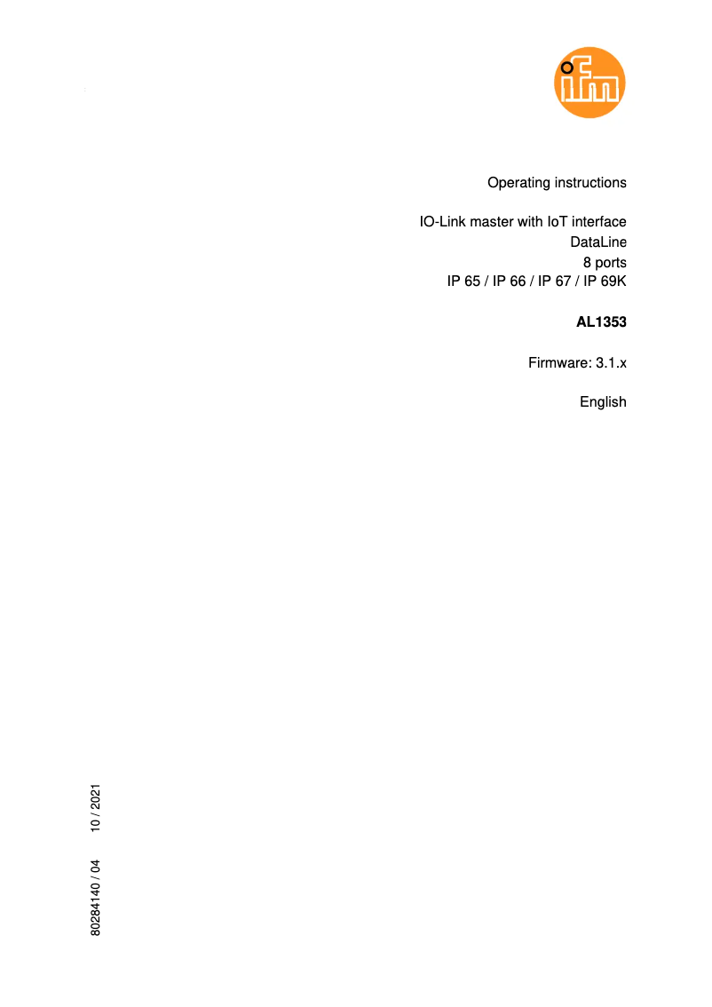 Page n°1 - Manuel utilisateur IFM AL1353