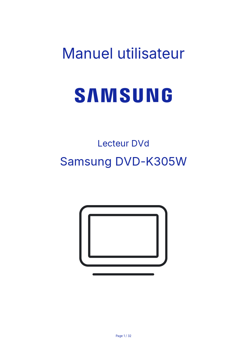 Page n°1 - Manuel utilisateur Samsung DVD-K305W
