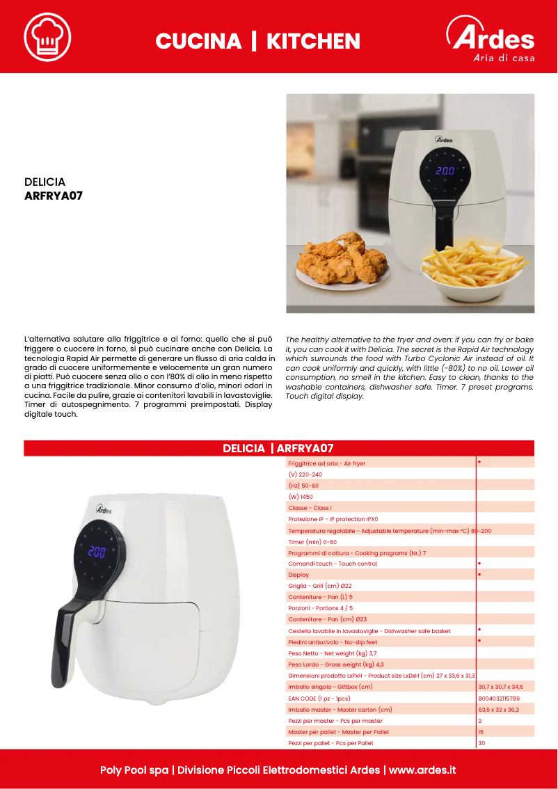 Página 1 del manual Ficha técnica Ardes Delicia ARFRYA07