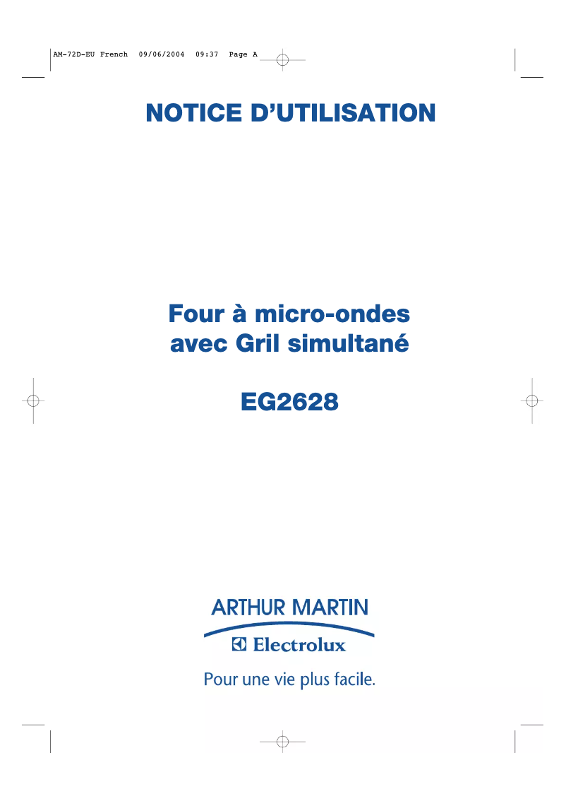 Page n°1 - Manuel utilisateur Arthur Martin-Electrolux EG2628N