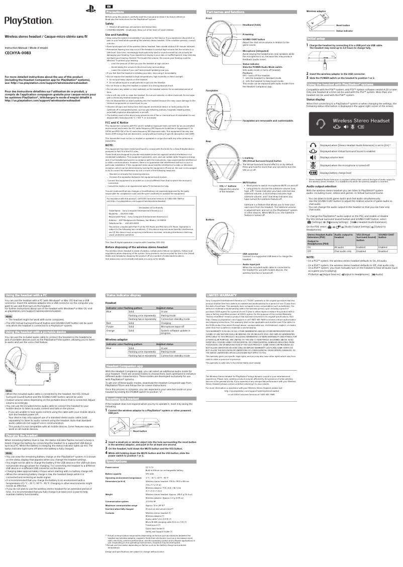Image de la première page du manuel de l'appareil Playstation CECHYA-0083