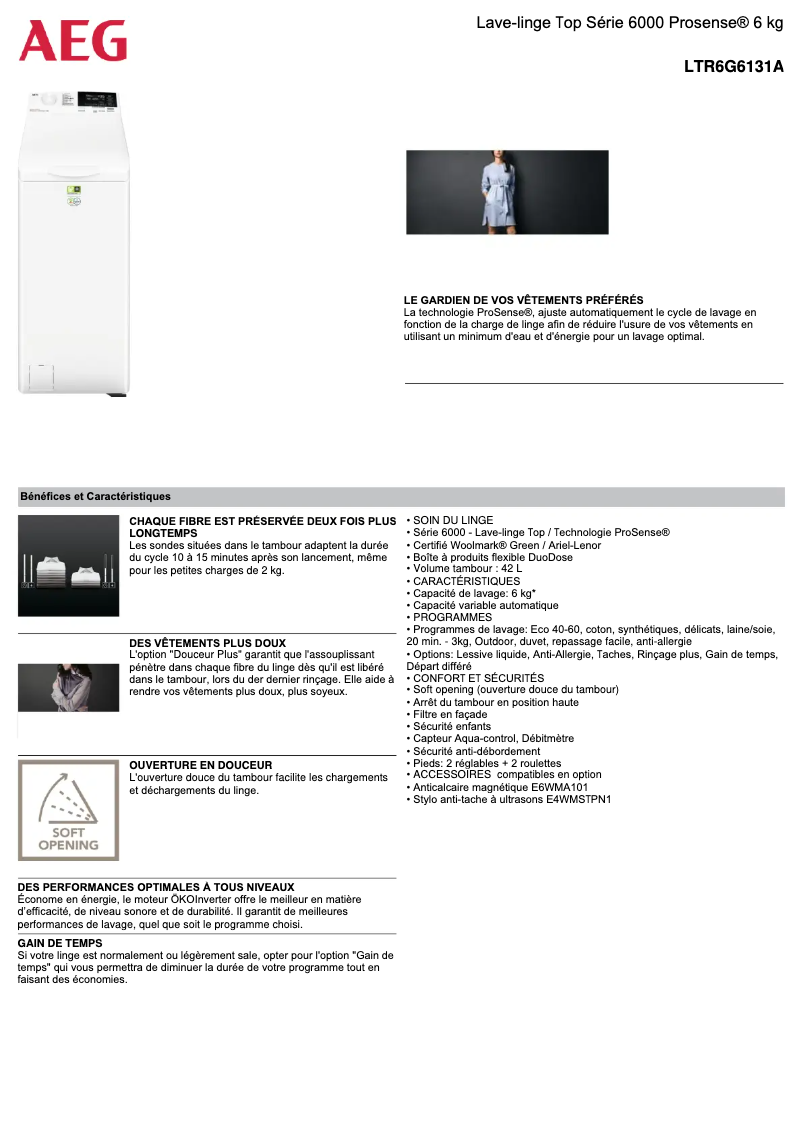 Page 1 de la notice Fiche technique AEG LTR6G6131A