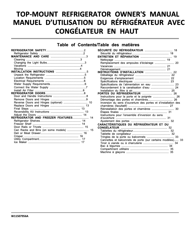 Page 1 de la notice Informations de garantie Whirlpool WRT318FMDM