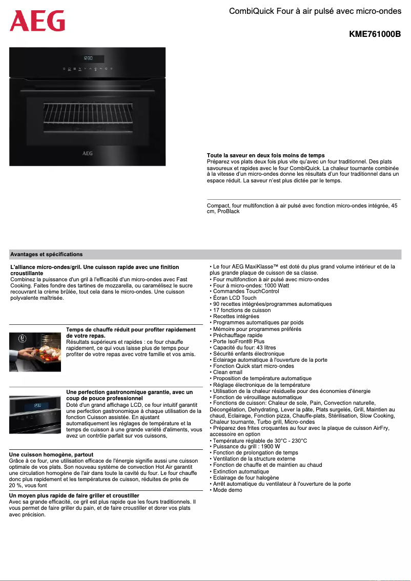 Página 1 del manual Ficha técnica AEG KME761000B