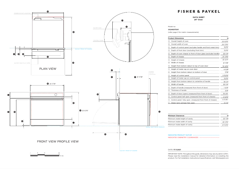 Page n°1 - Fiche technique Fisher & Paykel OS24SDTDX1