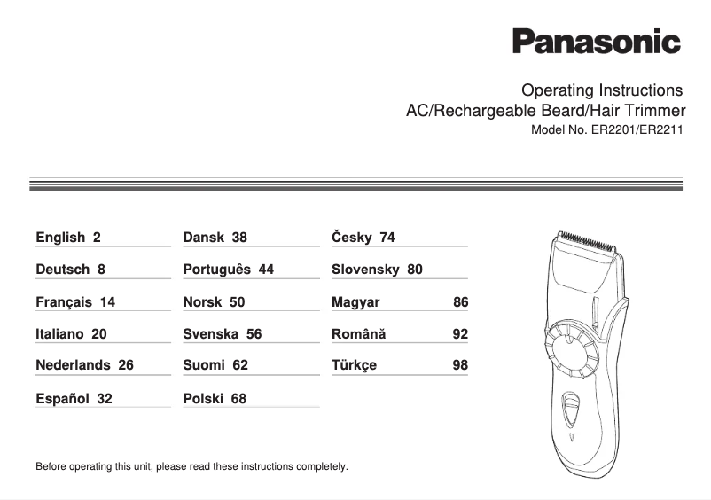 Image de la première page du manuel de l'appareil ER-2211