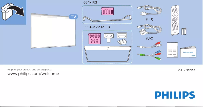 Page 1 de la notice Guide de démarrage rapide Philips 55PUS7502