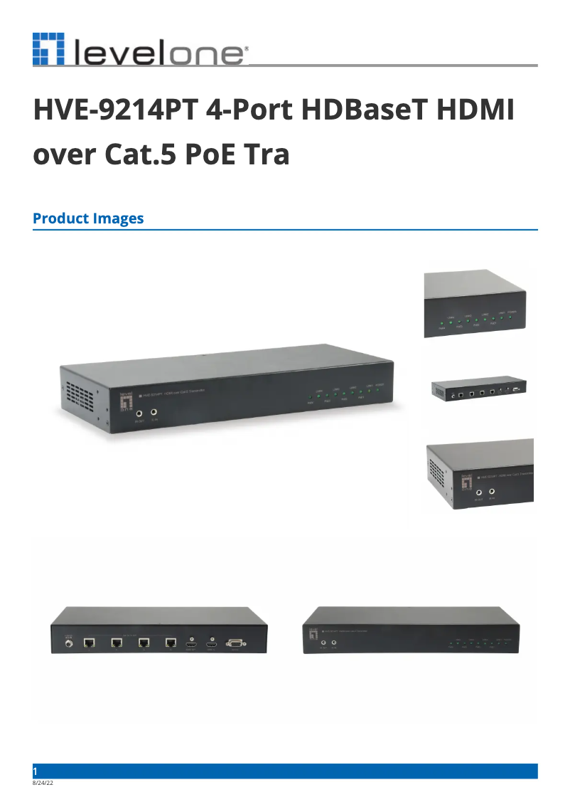 Page 1 de la notice Fiche technique LevelOne HVE-9214PT