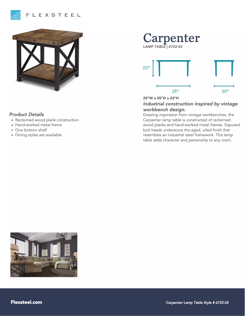 Page 1 de la notice Fiche technique Flexsteel Carpenter 6723-02