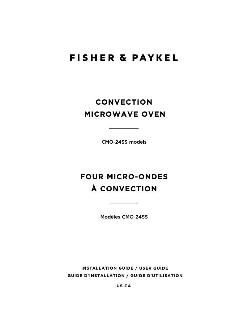 Page 1 de la notice Guide d'installation Fisher & Paykel CMO-24SS-3Y