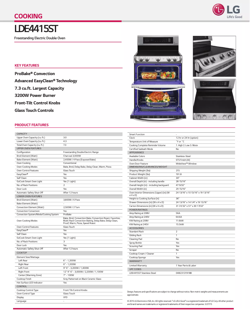 Página 1 del manual Ficha técnica LG LDE4415ST