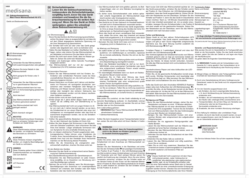 Page n°1 - Manuel utilisateur Medisana HU 672