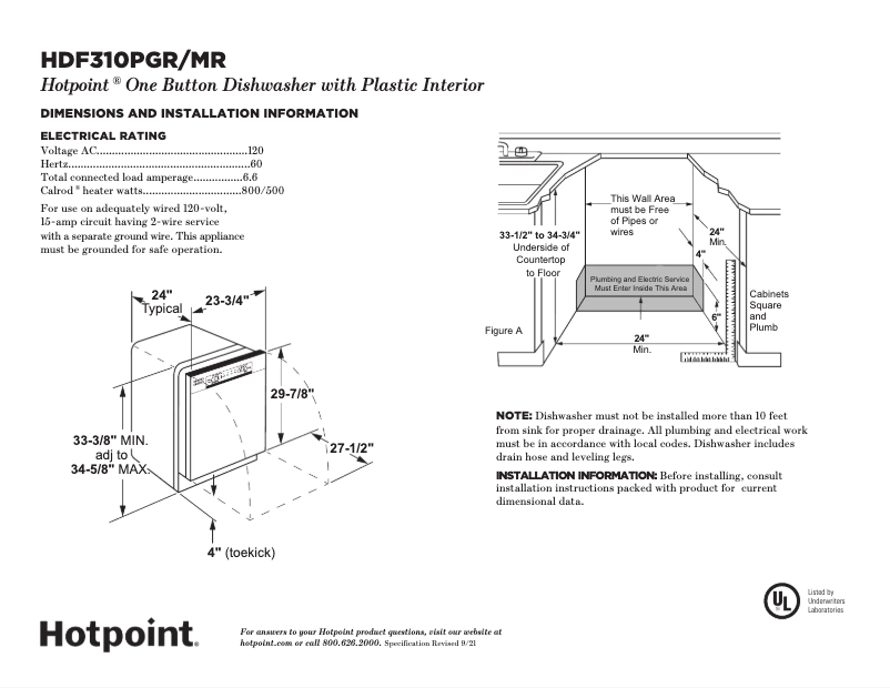 Page 1 de la notice Fiche technique Hotpoint HDF310PMRSH