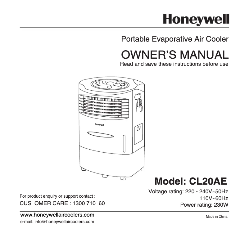 Page n°1 - Manuel utilisateur Honeywell CL20AE