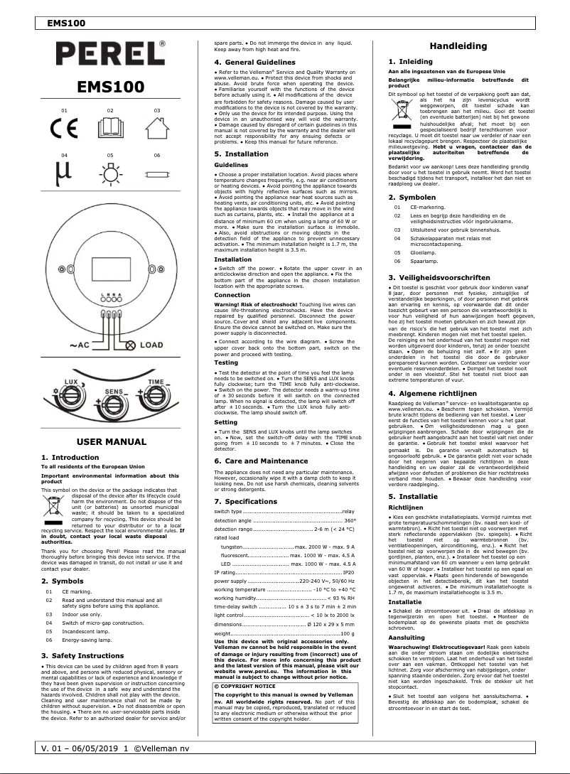 Page 1 de la notice Manuel utilisateur Perel EMS100