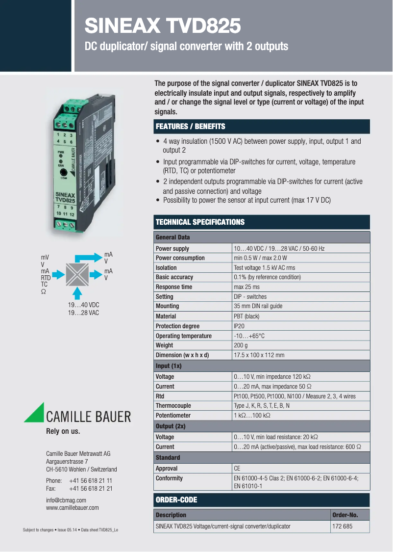 Image de la première page du manuel de l'appareil SINEAX TVD825