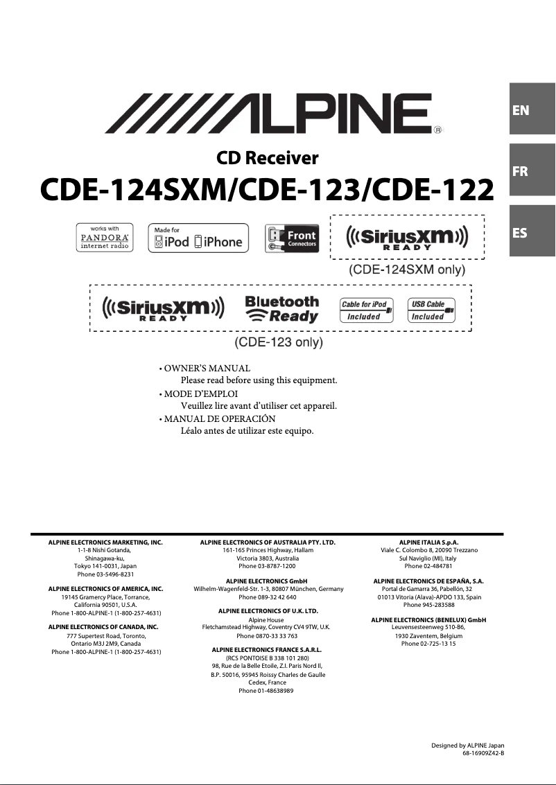 Page 1 de la notice Manuel utilisateur Alpine CDE-123
