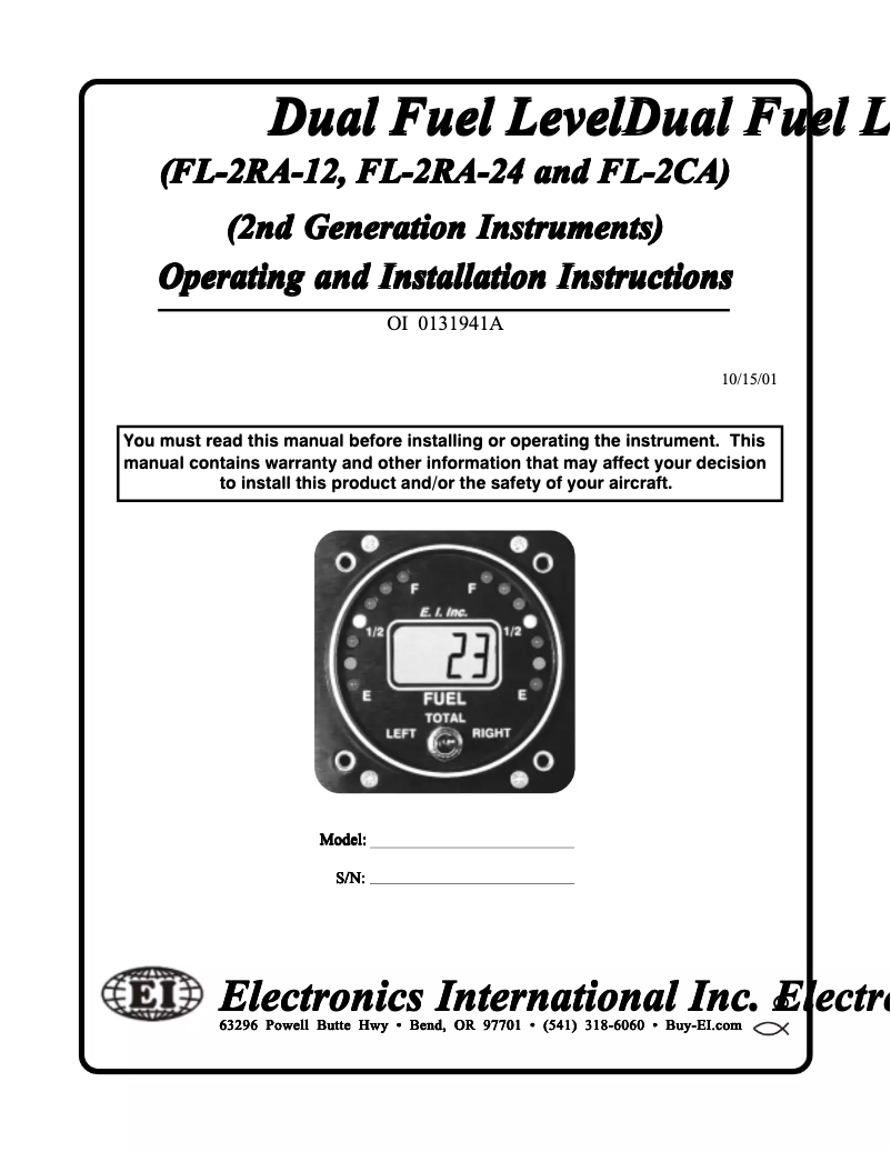 Page 1 de la notice Manuel utilisateur Electronics International FL-2CA