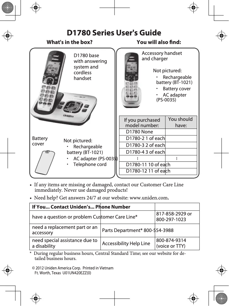 Page 1 of the manual User Manual Uniden D1780