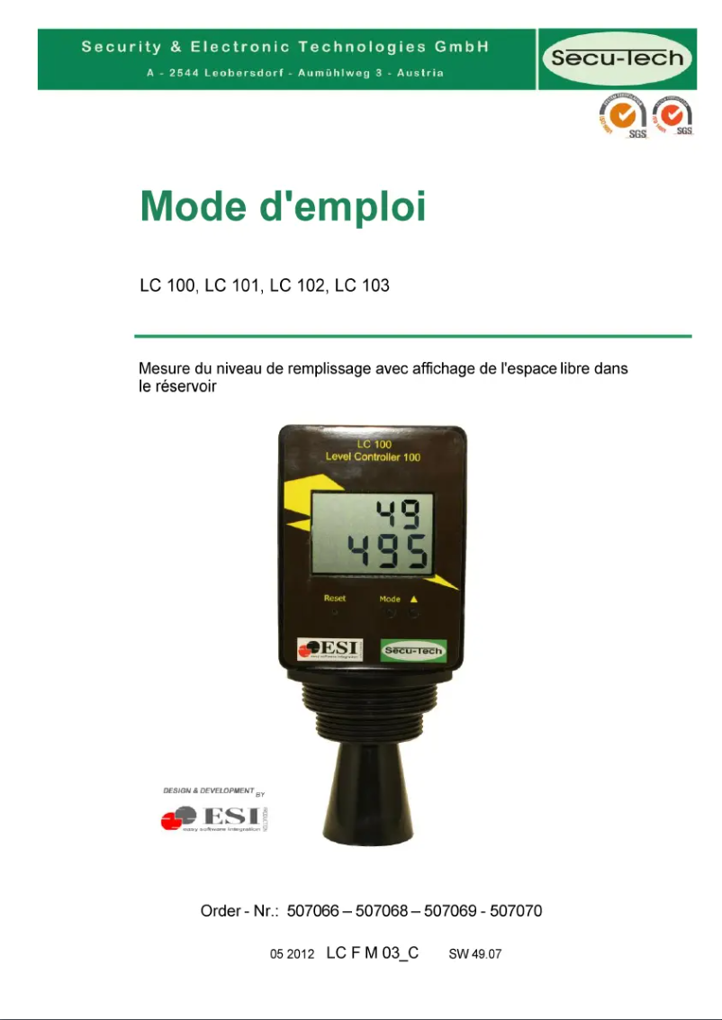 Image de la première page du manuel de l'appareil LC 100