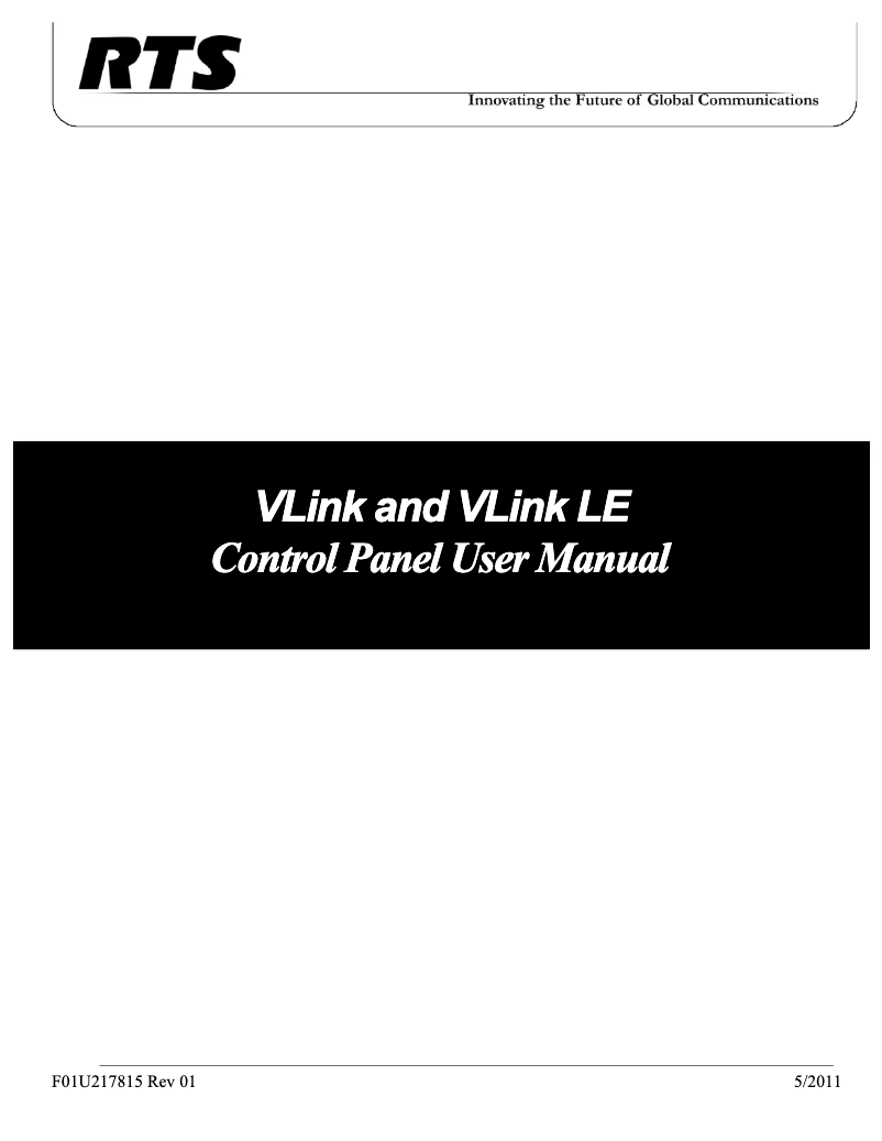 Image de la première page du manuel de l'appareil VLink Control Panel