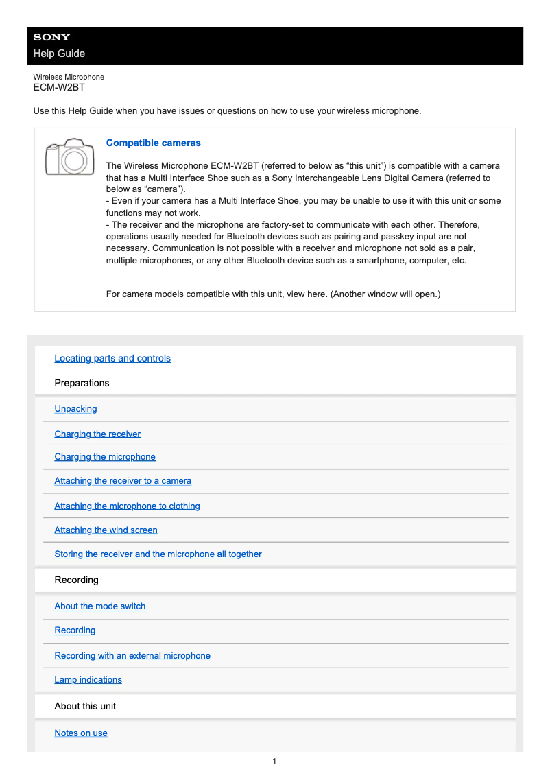 Page n°1 - Manuel utilisateur Sony ECM-W2BT