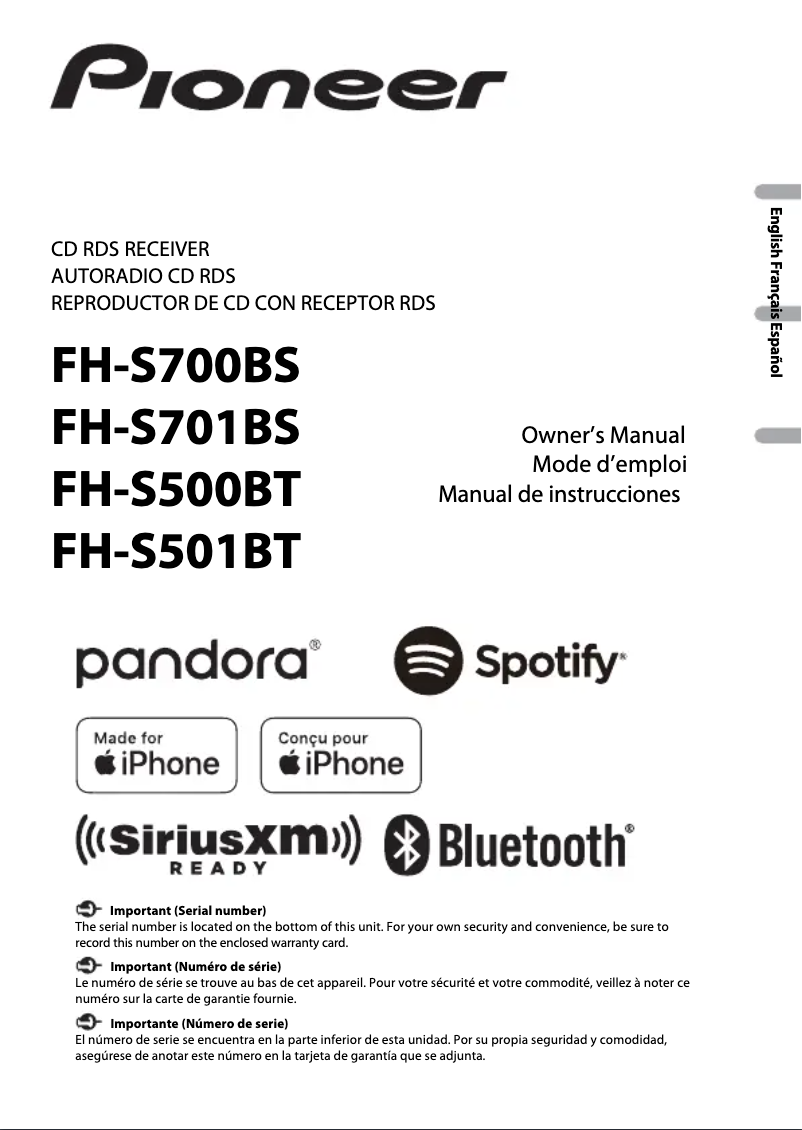 Page n°1 - Manuel utilisateur Pioneer FH-S500BT