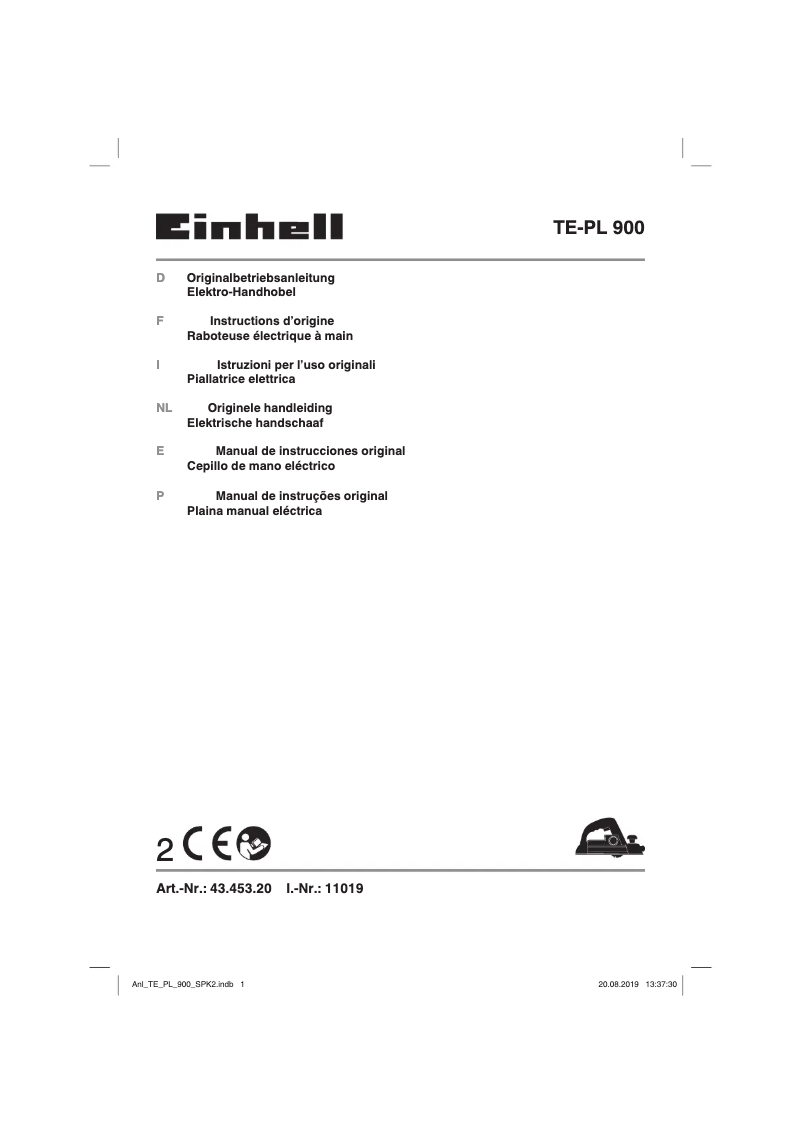 Page 1 de la notice Manuel utilisateur Einhell TE-PL 900