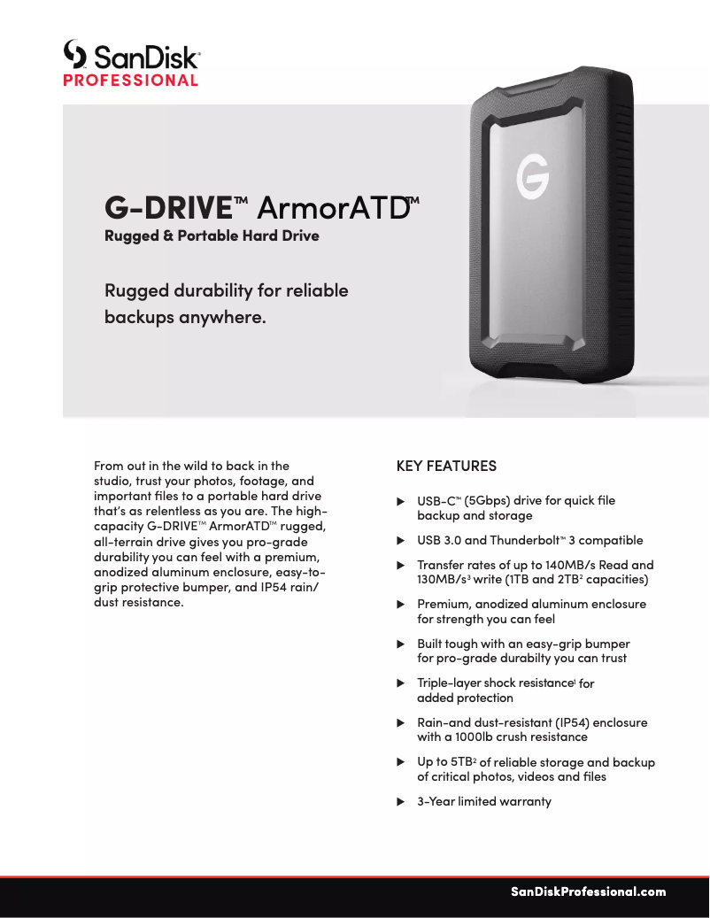 Página 1 del manual Ficha técnica Sandisk G-DRIVE ArmorATD