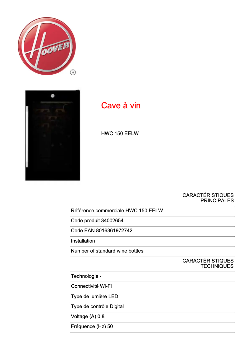 First page image of the manual for H-WINE 500 HWC 150 EELW