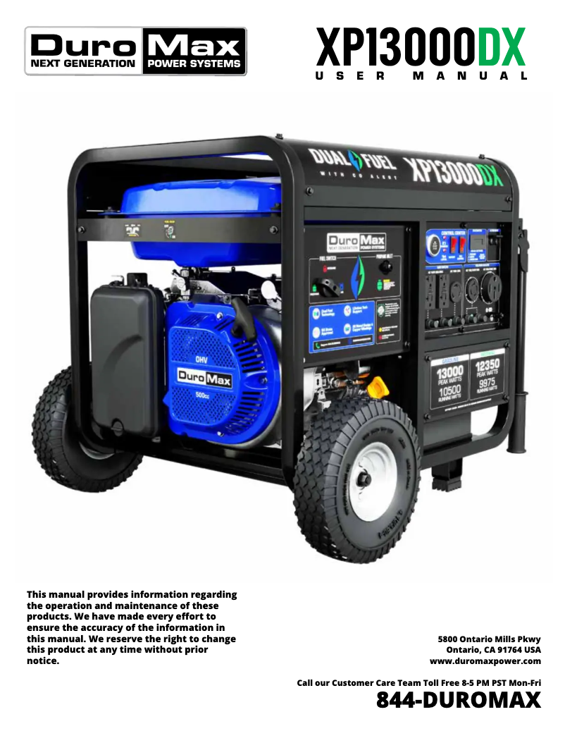 Página 1 del manual Manual de usuario DuroMax XP13000DX