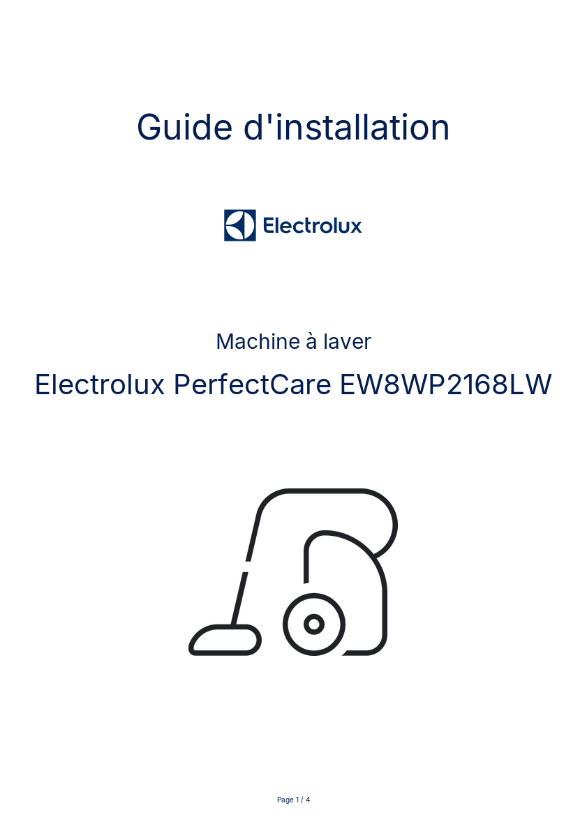 Image de la première page du manuel de l'appareil PerfectCare EW8WP2168LW