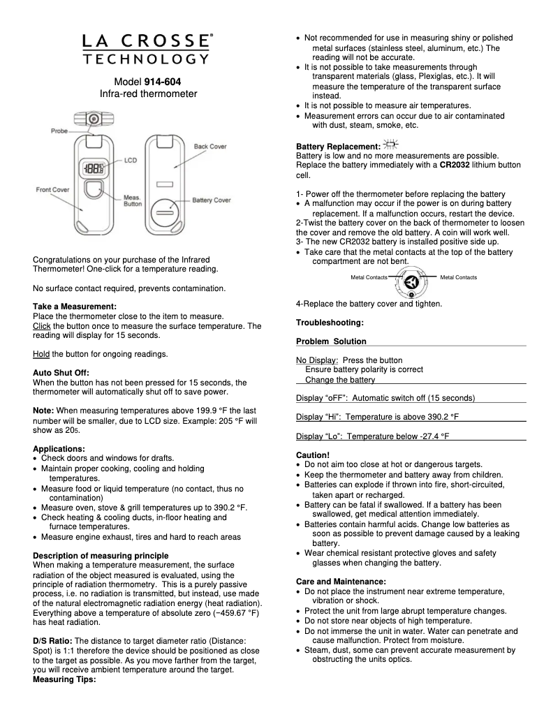 Page 1 de la notice Mode d'emploi La Crosse Technology 914-604