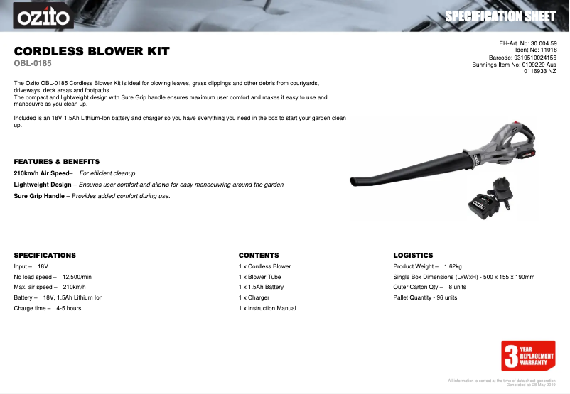 Imagen de la primera página del manual del dispositivo OBL-0185