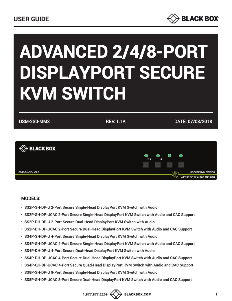 Page n°1 - Manuel utilisateur Black Box SS2P-DH-DP-U