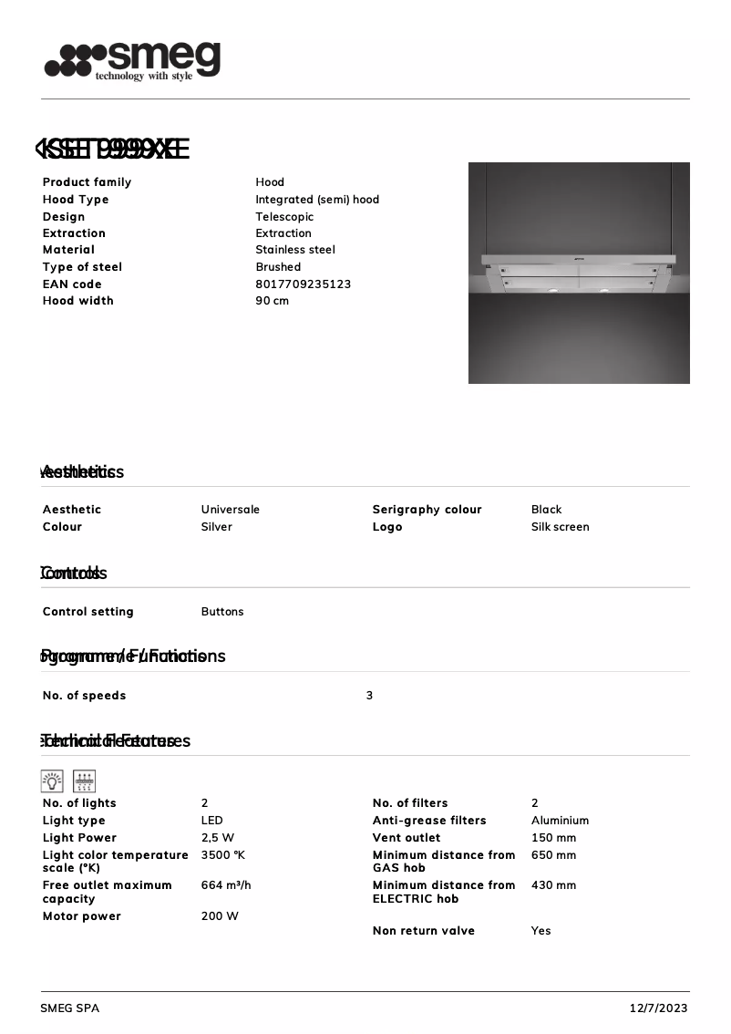 Page n°1 - Fiche technique Smeg KSET999XE