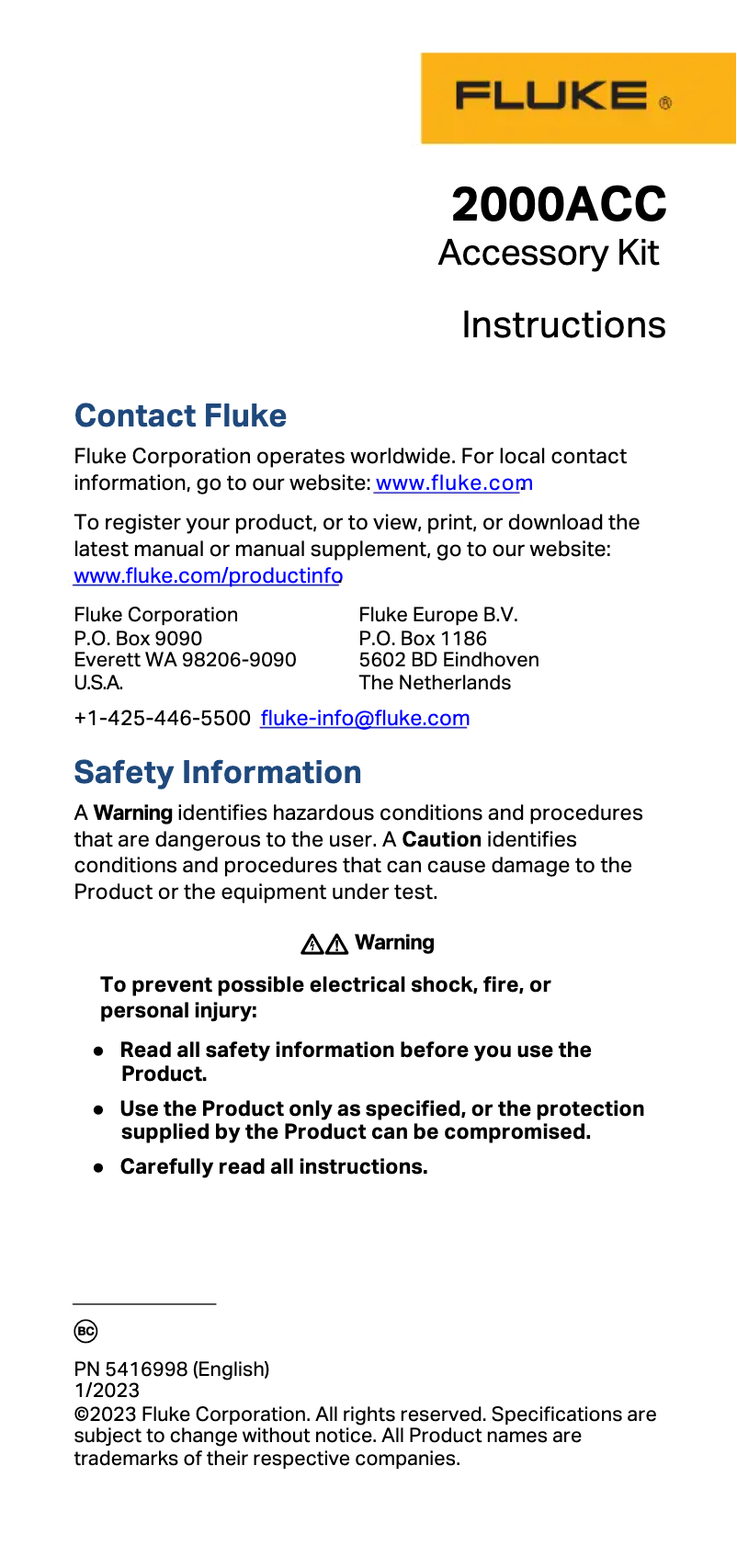 Image de la première page du manuel de l'appareil 2000ACC